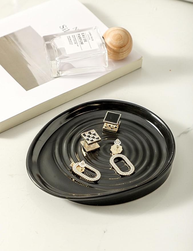Ceramic Spoon Rest for Stove Top, Spoon Holder for Kitchen Counter, Farmhouse Cooking Utensil Holder for Spoons, Ladles, Spatula, Matte Black