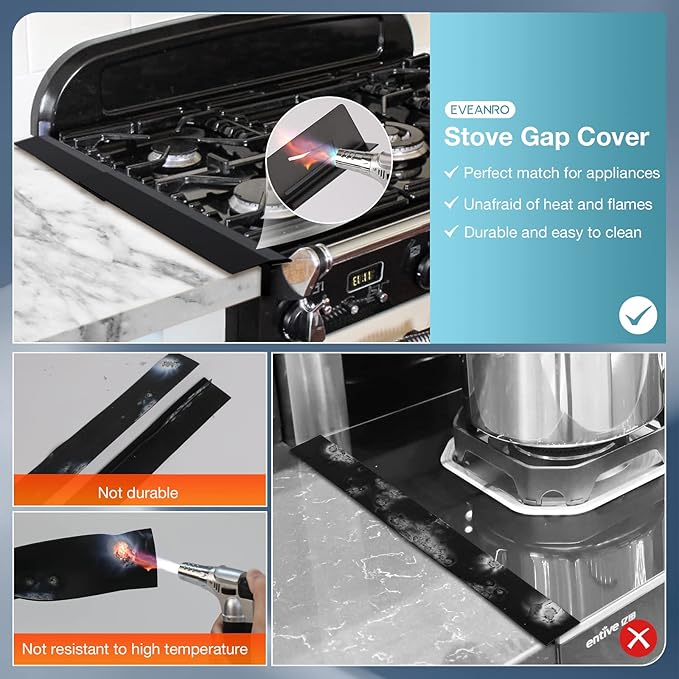 2PCS Kitchen Stove Counter Gap Covers, Stainless Steel Stove Gap Guard, Cooktop Trim Kit, Stove Gap Guards, Oven Gap Filler, Heat Resistant & Effectively Protect Stove Gap Filler(13.8"-27.5" Black)