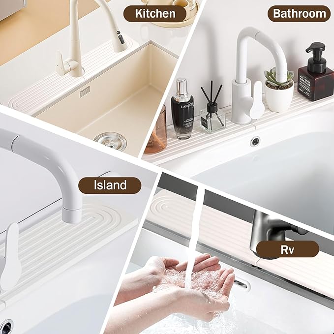 Fast Drying Faucet Mat for Kitchen Sink - 24 Inch Diatomite Quick Dry Stone Faucet Mat with Raised Feet for Kitchen Sink Splash Guard, Bathroom Stone Tray Counter Prevents Moisture Buildup