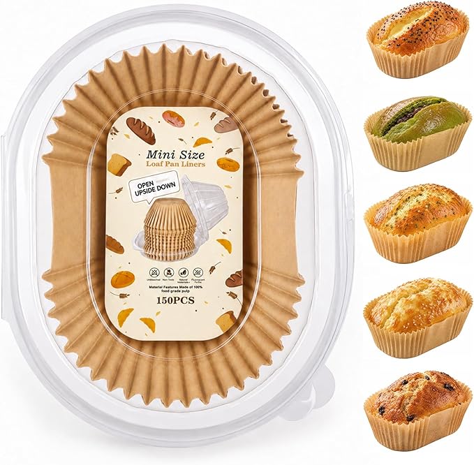 150 Pcs Mini Loaf Pan Liners Compatible with Wilton Mini Loaf Pan, Disposable Non-Stick Parchment Paper Cupcake Liners, Petite Loaf Baking Liner for Cupcake, Muffin, Brownies, Baking Accessories
