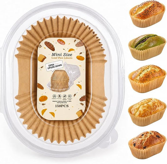 150 Pcs Mini Loaf Pan Liners Compatible with Wilton Mini Loaf Pan, Disposable Non-Stick Parchment Paper Cupcake Liners, Petite Loaf Baking Liner for Cupcake, Muffin, Brownies, Baking Accessories