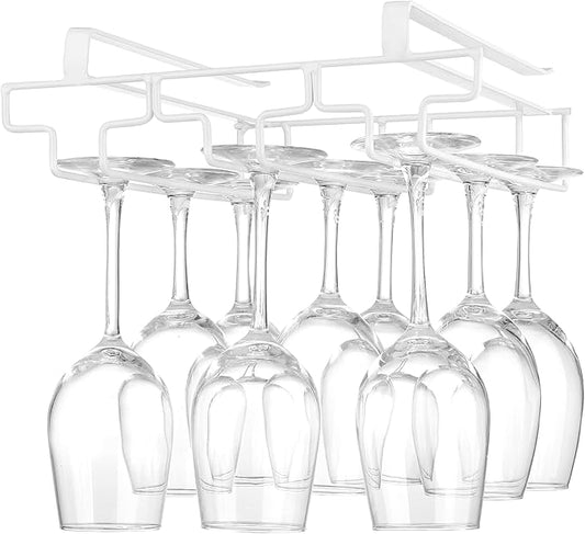 Wine Glass Rack Under Cabinet Drilling Free No Screw Steamware Holder Under Shelf Metal Wine Glasses Holders 304 Stainless Steel Hanger Storage Organizer Hanging Glass Fit for Bar Kitchen 3 Rows White