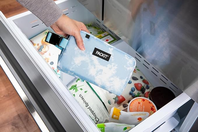 PackIt Freezable Small Insulated Snack Box, Blue Sky, with EcoFreeze Technology (Built-in Ice Pack), Mini Cooler or Small Lunch Bag, For Fresh Snacks On the Go, for Work, Gym, or Travel