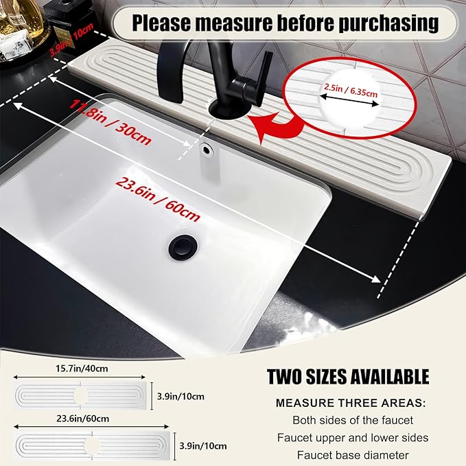 Stone Faucet Mat For Kitchen Sink, 23.6" Diatomite Quick Drying Stone Mat For Kitchen Sink, Sink Splash Guard, Super Absorbent, Sink Stone Quick Dry Around Faucet For Bathroom Counter (White)