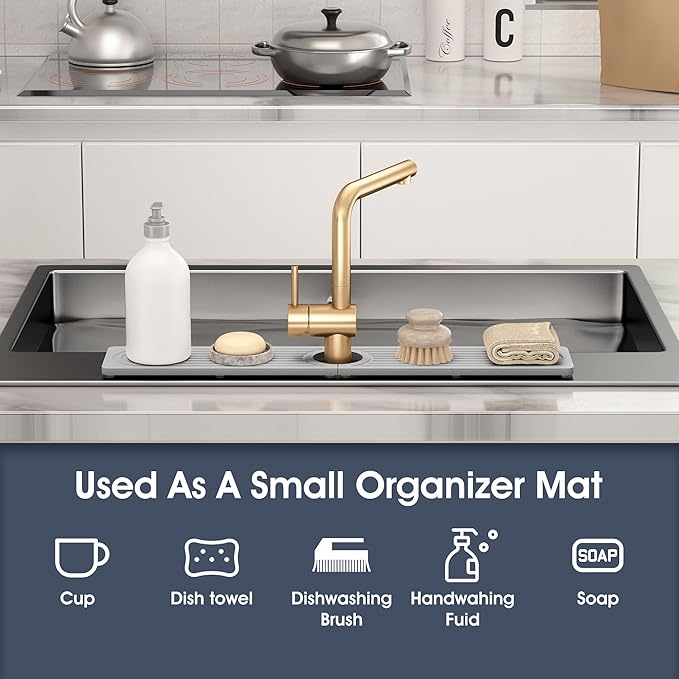 Quick Drying Stone Faucet Mat for Kitchen Sink - Diatomite Sink Mat Absorbing Stone Tray for Bathroom Counter, Sink Faucet Splash Guard Water Protector Matt for Kitchen Counter(Light Gray, 23.6"x3.9")