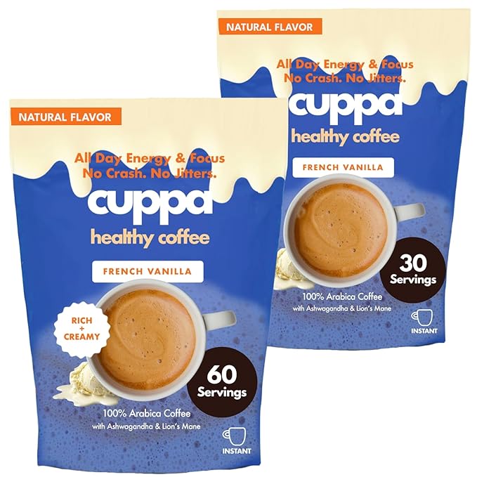 Cuppa Coffee - Great tasting medium roast with mushrooms, adaptogens & superfoods - Lion's Mane, Ashwagandha, Cordyceps, MCT, Prebiotic Fiber & L-Theanine. Supports natural energy & better mental focus, overall well-being + a happier gut (90 Servings, ...