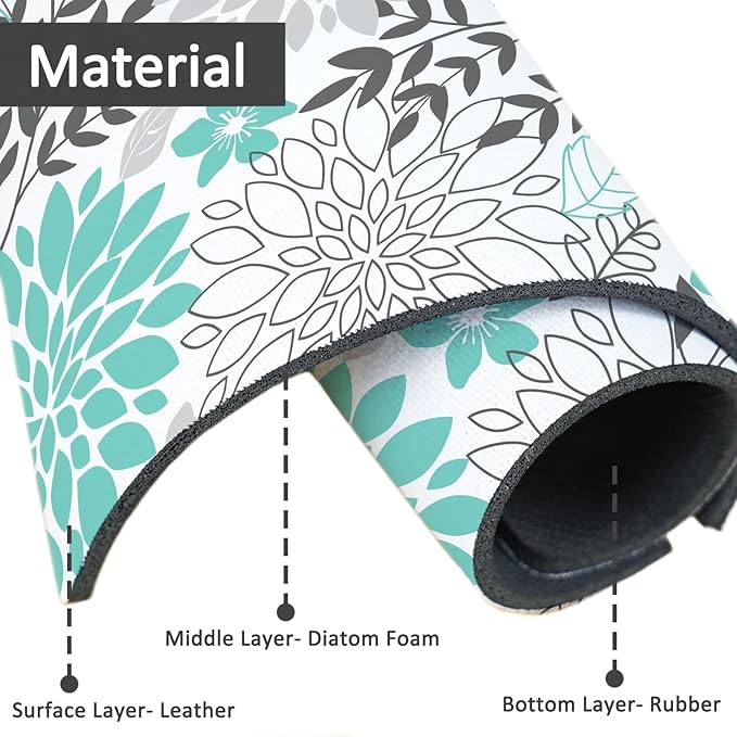 24" X 5.5" Kitchen Sink Splash Guard Faucet Mat Flora Super Absorbent Fast Drying Faucet Guard & Draining Mat Sink Splash Guard Behind Faucet for Kitchen, Bathroom