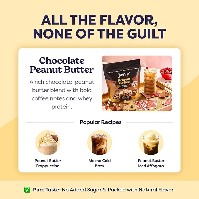 Chocolate Peanut Butter Protein Iced Coffee - Premium Whey Protein & Instant Iced Coffees - 100% Natural Cold Brew - Zero Artificial Flavors & Sweeteners, 80 mg Caffeine, No Added Sugar, 20 Servings
