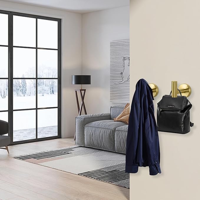 NearMoon Bath Towel Hooks- SUS 304 Stainless Steel Robe Hook Holder, Heavy Duty Coat Hook for Bathroom Livingroom Hotel Kitchen Garage, Wall Mounted (Brushed Gold, 3 Pack)