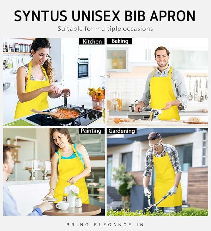 Syntus Apron for Men Women, Adjustable Cooking Kitchen Chef Aprons with 2 Pockets