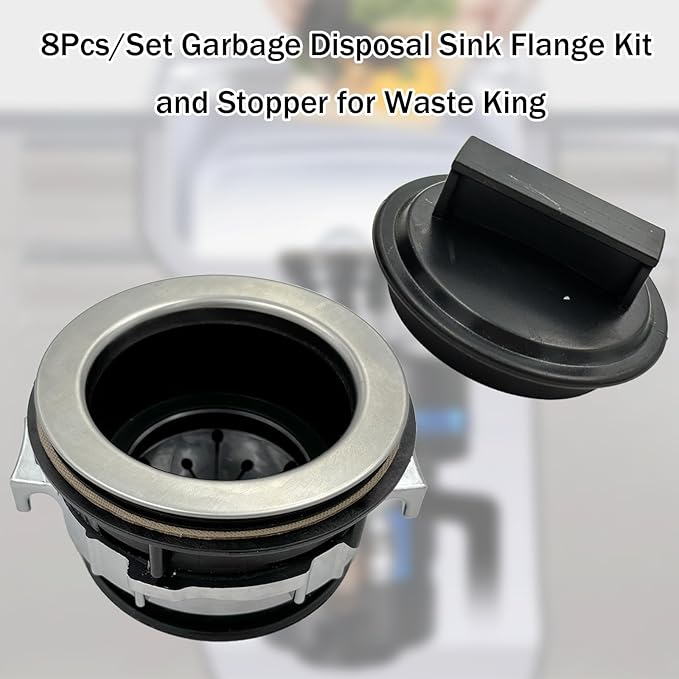 8Pcs/Set Garbage Disposal Sink Flange Kit with Stopper and Splash Guard for Waste King,4.3" Sink Flange and Drain Lock Nut for Whirlaway,Waste King Garbage Disposal Drain Assembly Kit(110mm)