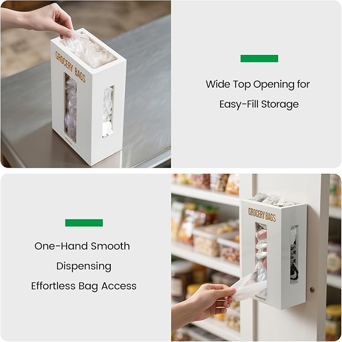 Libreshine Extra Large White Bamboo Grocery Bag Holder for Plastic Bags, Under Sink Cabinet or Wall Mounted Organizer, Space-Saving Bag Dispenser for Kitchen, Pantry, Laundry Room, Garage