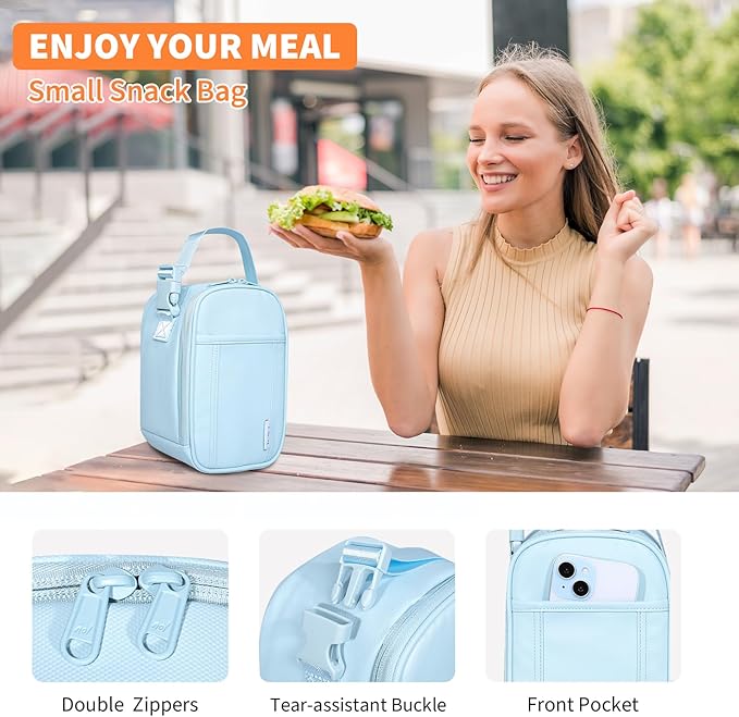 NOL Natural Organic Lifestyle Insulated Lunch Bag for Adult - Snack Bag Lunch Cooler Bag Soft Lunch Tote Bag for Work, Light blue