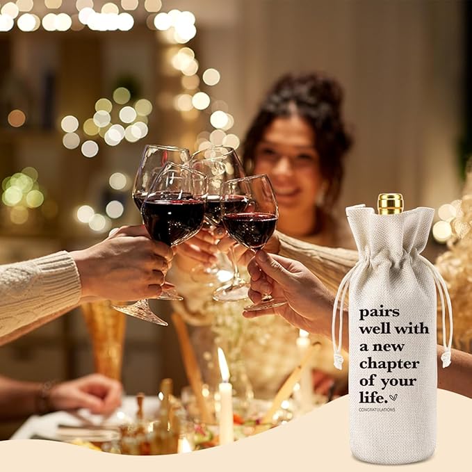XFW New Chapter Wine Bag with Good Luck Hanging Ornament New Beginnings Gifts for Women Men Farewell Gifts for Friends Going Moving Away Gifts for Coworkers Retirement Wine Bag Ornament Set