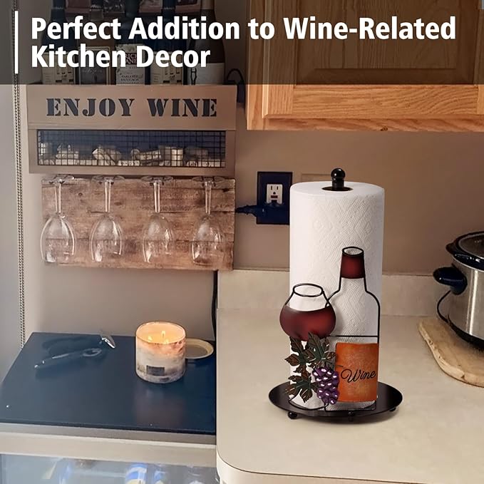 Wine Paper Towel Holder Countertop - Grape&Wine Decor Gifts, Cute Rustic Country Vintage Farmhouse Kitchen Decorations, Roll Dispenser with Weighted Base