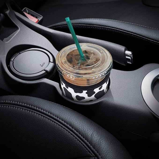 YR Reusable Neoprene Insulator Sleeve for Iced Coffee Cups, 3 Pack Coffee Coolies sleeves for Iced & Hot Drinks, Cold Beverage Cooler Compatible with Starbucks Coffee and More (Cow)