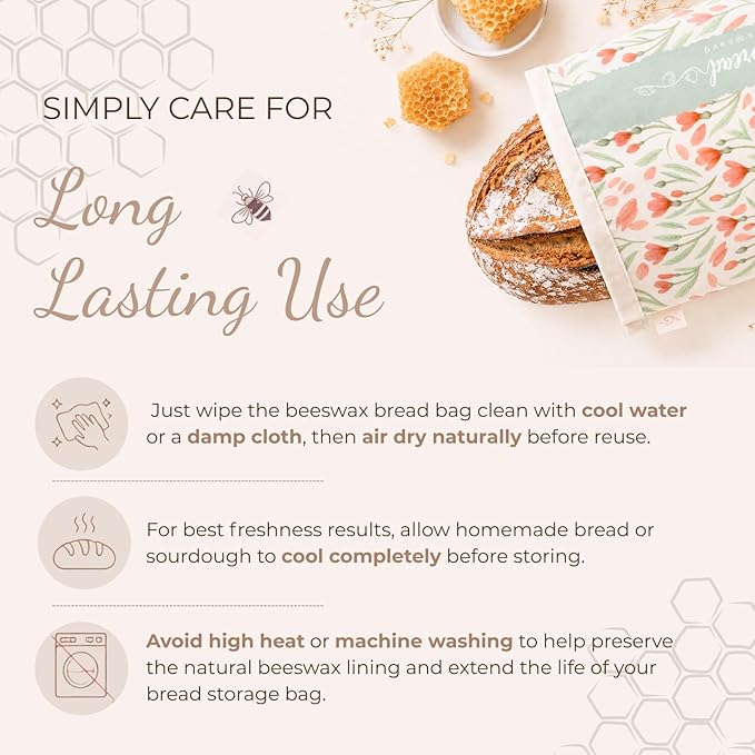 Beeswax Bread Bag and Bowl Cover Set, Reusable Beeswax Bread Bag for Sourdough and Homemade Bread, Natural Lined Cotton Bowl Cover for Dough Proofing, Perfect for Baking and Storage