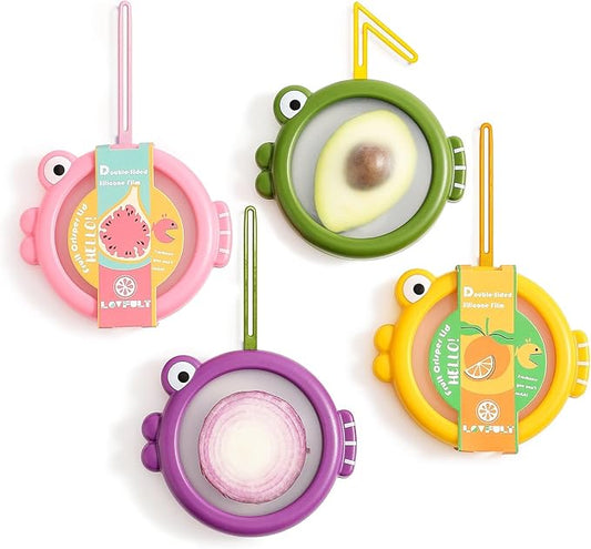 Onion Storage and Avocado Saver - 4-Piece Set Silicone Fruit Storage Box, Multifunctional and Perfect for Lemons, Cheese, Tomatoes, Potatoes, Garlic