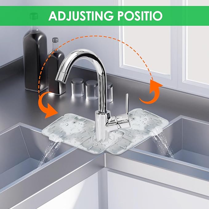 Sink Faucet Splash Guard Mat Silicone Soap Dish Pad Faucet Handle Drip Catch Sponge Holder Sink Protector Trays for Bathroom Kitchen Countertop Gadgets Accessories 8.3 x 5.7 Inch (Marble)