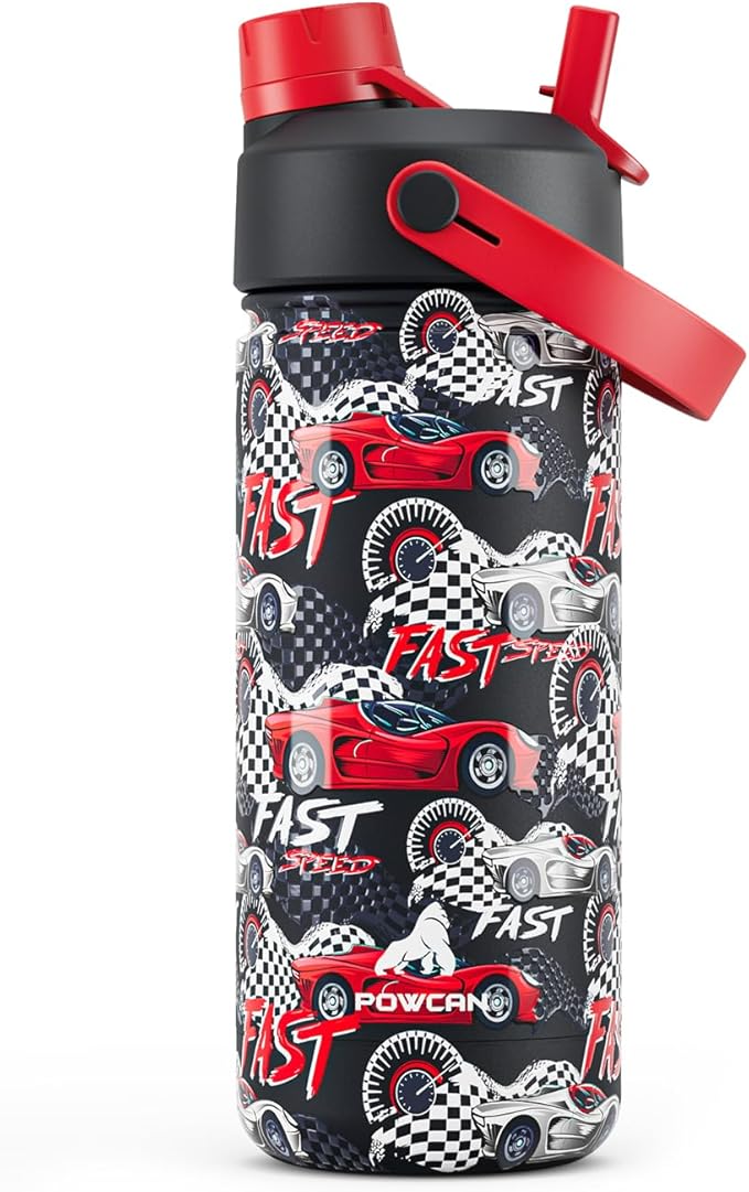 18 oz Stainless Steel Water Bottle for kids: Leakproof, BPA-Free, Easy Carry, Backpack Friendly, 24H Cold, Reusable Insulated Cup, Durable Straw Spout Lid for Sports, Adventures, Camping (Turbo Racer)