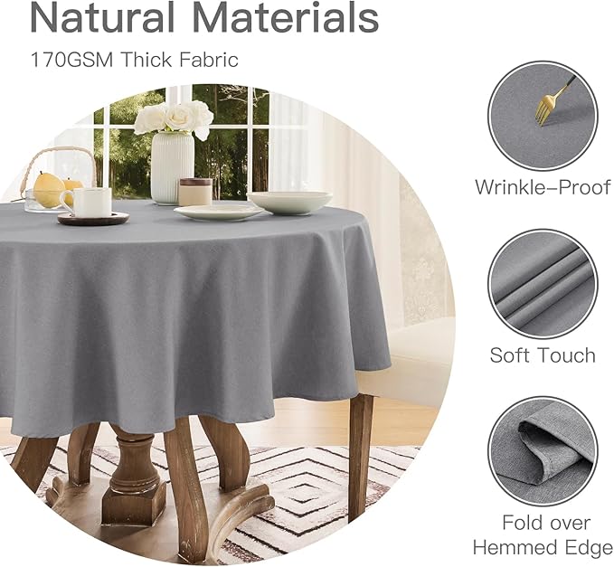 Veblandy Tablecloth Linen Textured Waterproof & Stain Resistant Table Cloth Wrinkle Free Decorative Fabric Farmhouse Table Cover for Dining/Party/Buffet/Wedding, 60 x 60 Inch, Dark Grey