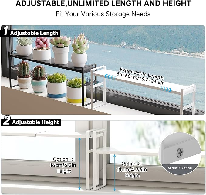 1pcs Small Narrow Tall Shelf for Windowsill Kitchen Organizer Window Sill Plant Shelf Stackable Shelves Bathroom Sill Thin Shelves for Narrow Spaces Counter Top Racks (White)