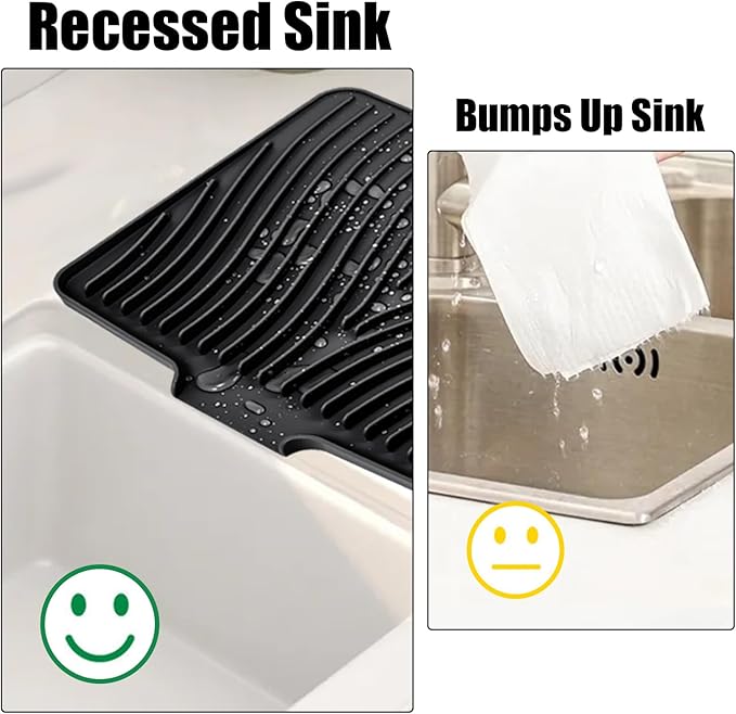 Silicone Dish Drying Mat for Kitchen Counter, Dish Drying Pad, Non-Slip Drain Pad with Built-in Drain, Heat Resistant Stone Drying Mat(16" x 12", Black)