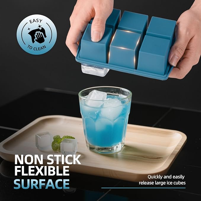 Large Ice Cube Trays for Whiskey (2 Pack) - Silicone Ice Cube Molds with Steel Frame Reinforcement & Lid, 2-Inch Square Ice Cubes for Whisky, Cocktails, Coffee, Tea - Easy Release