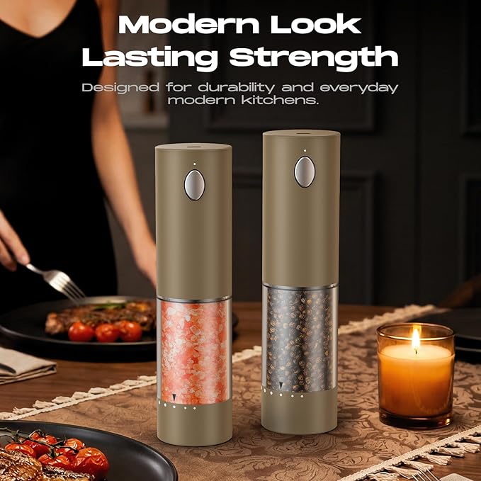 Electric Salt and Pepper Grinder Set, Rechargeable Automatic Salt and Pepper Shaker with 6 Adjustable Coarseness, Large-Capacity Pepper Mill Kitchen Appliances Gifts for Women(Brown）