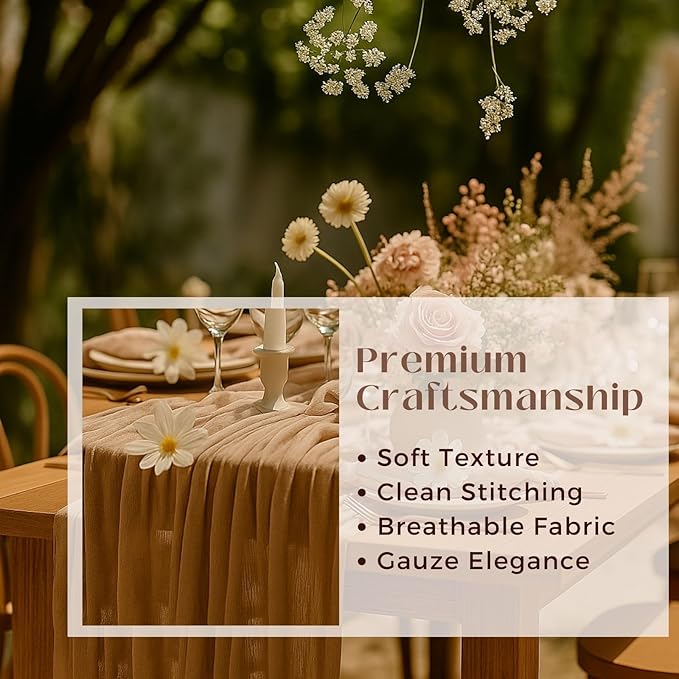 6 Pack Brown 10FT Cheesecloth Table Runner –120 Inch Rustic Gauze Table Runners for Fall Wedding, Thanksgiving, Farmhouse Dinner, Boho Party Décor