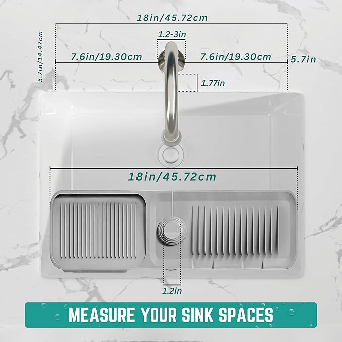 Faucet Mat for Kitchen Sink - Kitchen Sink Splash Guard with FREE Rubber Drain Insert - Faucet Guard Draining Mat, Faucet Mat Dish Soap Sponge Holder for Kitchen Sink (Gray, 18 Inch)
