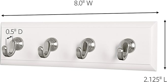 Command Key Rail, 8-inch Rail with 4 Key Hooks and 6 Strips, Quartz, Removable Key_Hooks for Entryway or Hallway, Hang Keys, Hats, Dog Leashes, and Accessories, Holds up to 2 lb (Pack of 8)