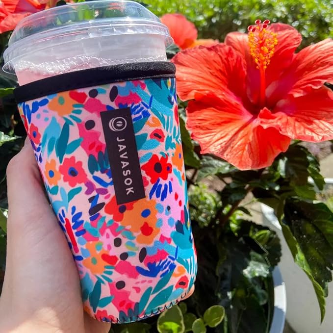 Sok It JavaSok Iced Coffee & Cold Soda Insulated Neoprene Cup Sleeve (Abstract Floral, Small: 16-20oz)