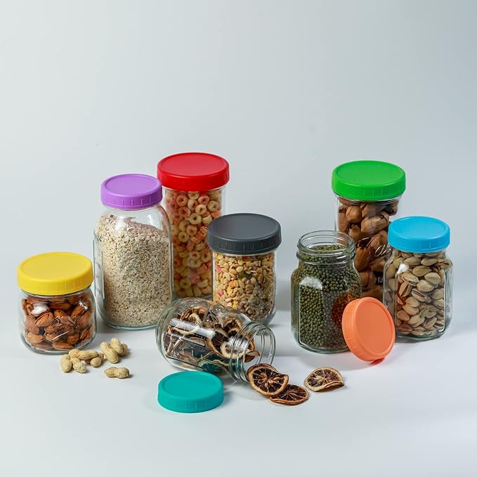 Bedgeta 9 Regular Mouth Mason Jar Lids with Silicone Ring,Thickened Leak-proof Lids Fit Ball,Kerr and More, 9 Blue-green, 70mm(Blue-green)
