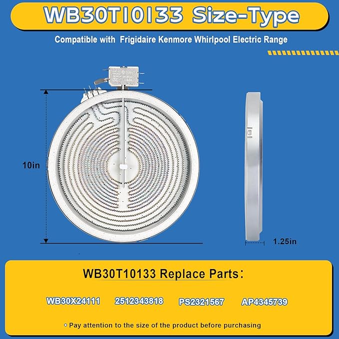 Upgraded WB30T10133 Range 9"/6" Dual Radiant Surface Element Compatible with GE Hotpoint Electric Stove, WB30X24111 10" Haliant Surface Element Replace PS2321567 AP4345739