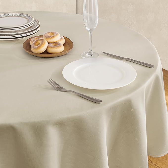 Veblandy Tablecloth Linen Textured Waterproof & Stain Resistant Table Cloth Wrinkle Free Decorative Fabric Farmhouse Table Cover for Dining/Party/Buffet/Wedding, 60 x 60 Inch, Beige