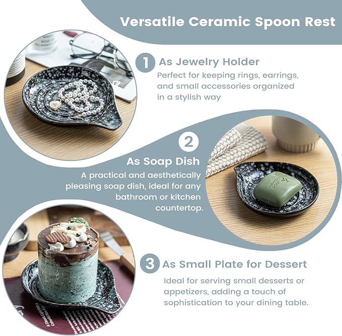LAUCHUH Spoon Rest for Stove Top, 5 inch Cooking Spoon Holder for Kitchen Countertop Large Ladle Holder for Spatula, Spoons or Tong, Farmhouse Kitchen Decor for Valentine's Day, Starry Black