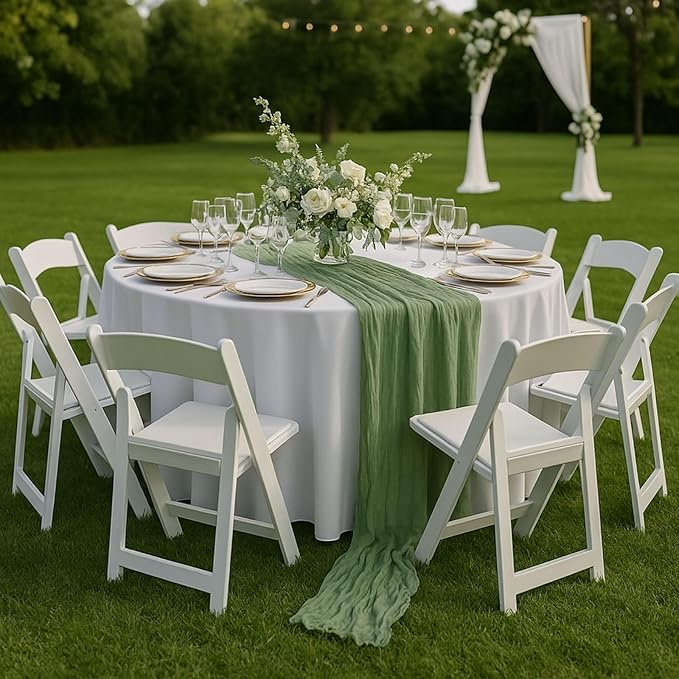 6 Pack Sage Green 10FT Cheesecloth Table Runners –120 Inch Rustic Gauze Bulk Set for Wedding Reception, Woodland Baby Shower, Garden Party, or Boho Spring Event Decor
