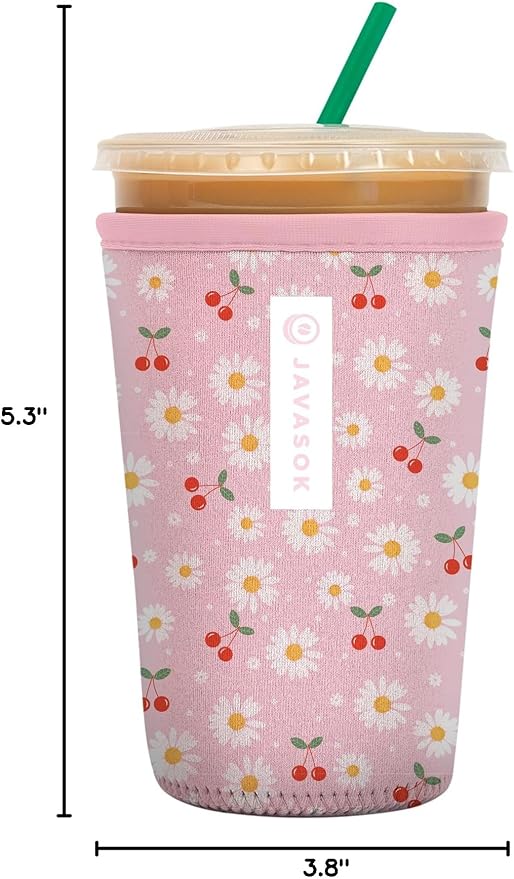 Sok It JavaSok Iced Coffee & Cold Soda Insulated Neoprene Cup Sleeve (Cherry Bomb, Medium: 22-28oz)
