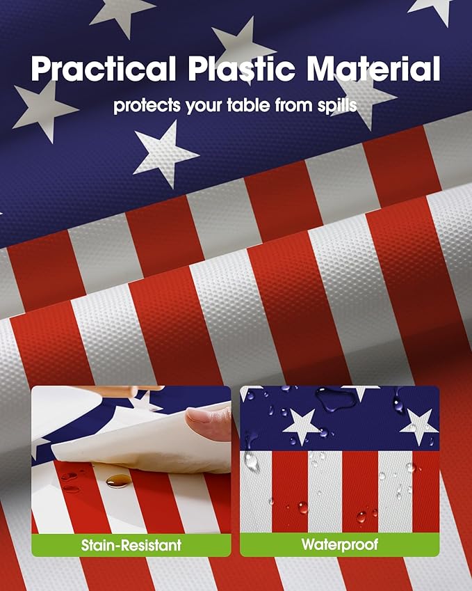 Pureegg Plastic Patriotic Tablecloths 4th of July Decorations, Table Cloth Disposable 3 Pack, Memorial Day Decorations, 4th of July Decorations, 54x108 Inch, American Flag