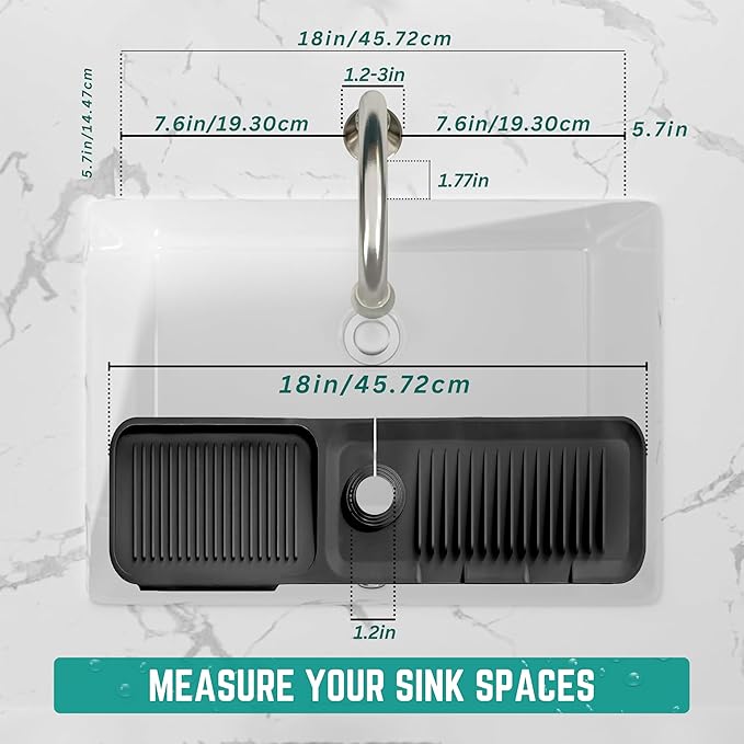 Faucet Mat for Kitchen Sink - Kitchen Sink Splash Guard with FREE Rubber Drain Insert - 18 Inch Faucet Guard Draining Mat, Faucet Mat Dish Soap Holder
