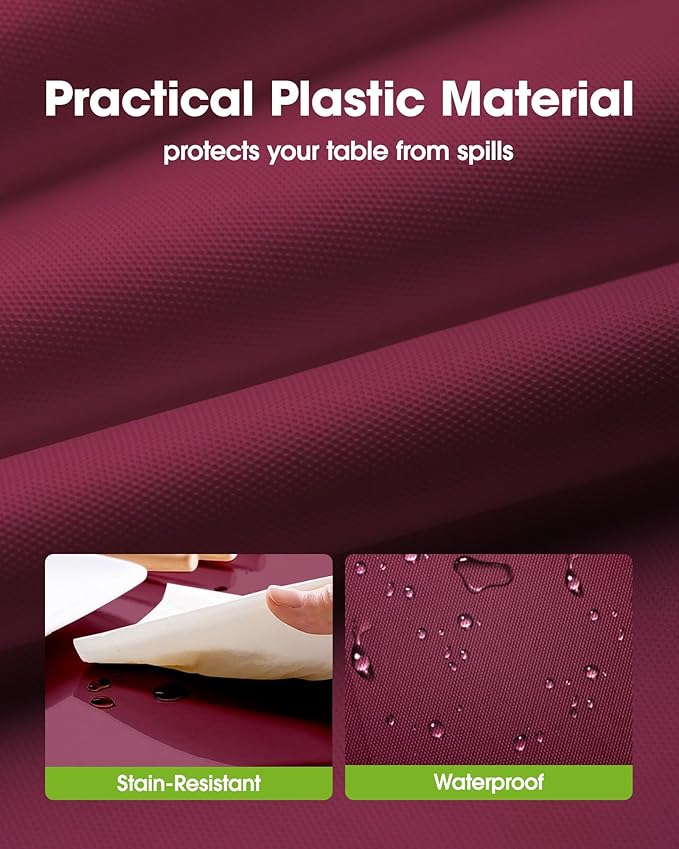 Pureegg Plastic Table Cloth Disposable 10 Pack, 54 x 108 Inch Table Cloths, Party, Thanksgiving Decorations, Harvest, Fall Tablecloths, Rectangle, Maroon Plastic Cover, Leakproof & Sturdy, Burgundy
