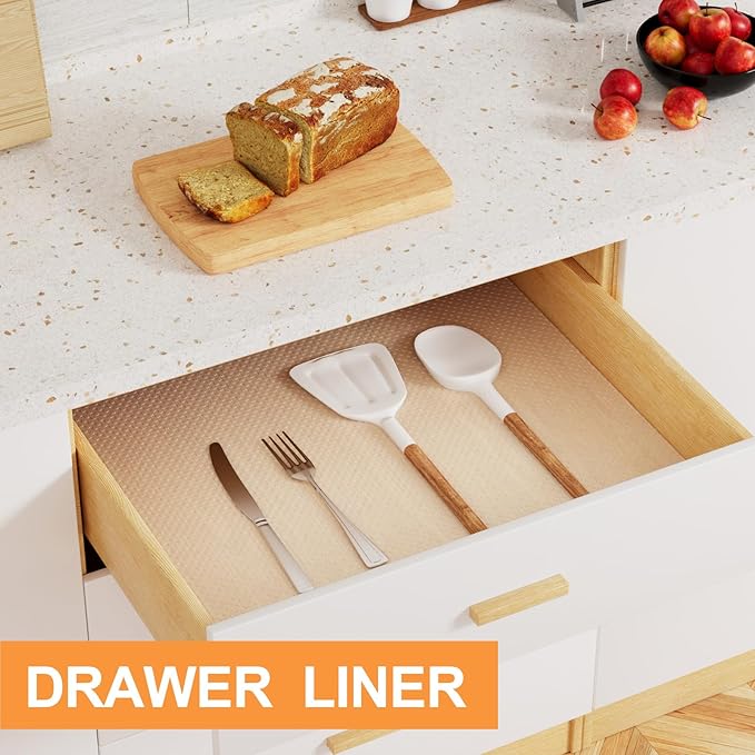 Clear Shelf Liners for Kitchen Cabinets: 17.7 Inch Wide Waterproof Drawer Liner - Translucent Non-Adhesive Easy to Cut Cupboard Liner for Refrigerator 17.7 in × 25 FT