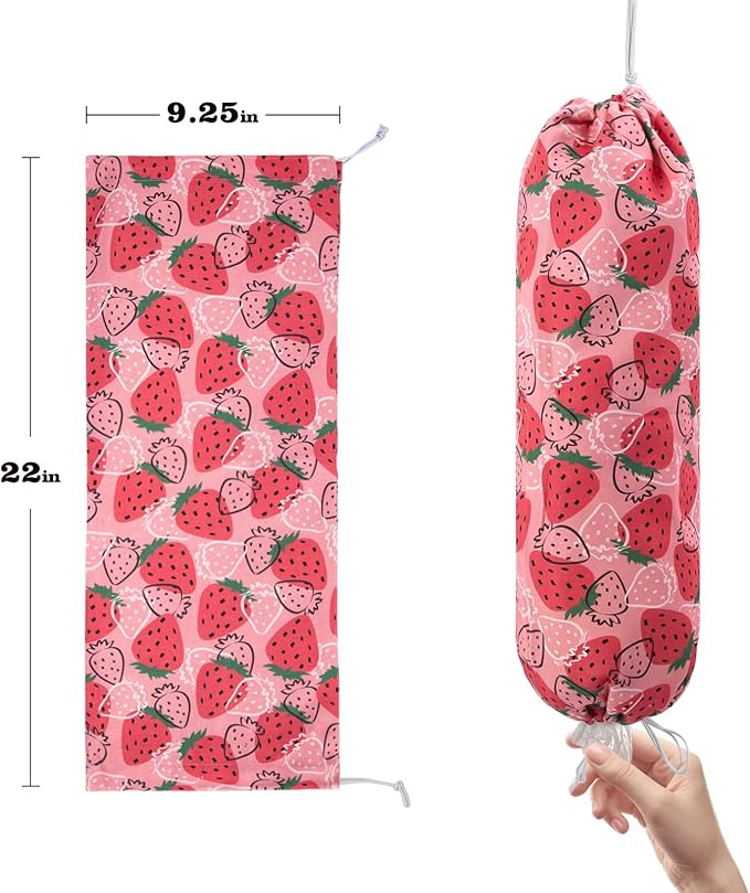 Strawberry Grocery Plastic Bag Holder and Dispenser,Farmhouse Home Decor,Reusable Grocery Accessories Organizer,Garbage Shopping Trash Bags Storage for Kitchen,Gifts for Women Family (Strawberry2)