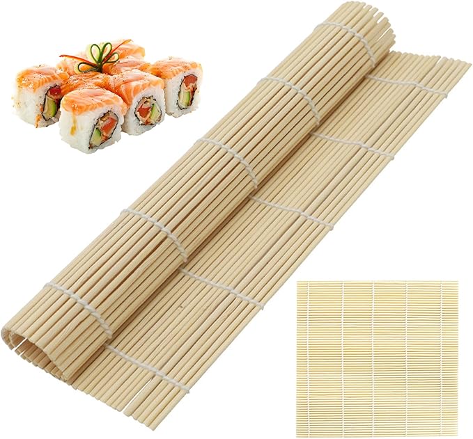 HOPELF 2 Pack 12 Inch Bamboo Sushi Mat - Sushi Roller Mat for Making, Shaping & Molding Sushi Roll & Kimbap - Food-Safe Sushi Making Supplies, Tools & Accessories