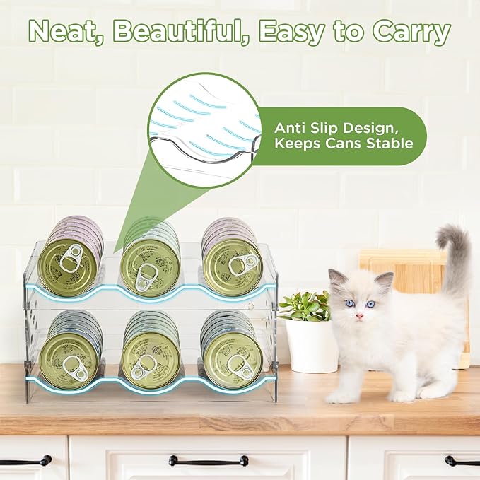 REFLYING Cat Food Can Organizer, Can Organizer for Pantry, Transparent Cat Food Storage Container Holds 36 (3.5oz) Cans, Canned Food Organizer and Storage for Countertop Kitchen Cabinet (2 Layers)