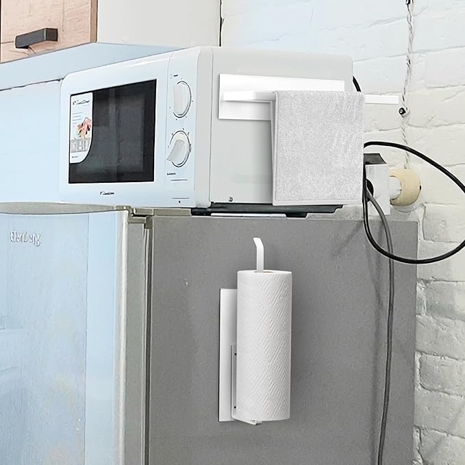 Seropy Magnetic Paper Towel Holder for Fridge, Toilet Paper Roll Holder Magnetic Paper Towel Rack Wall Mount Fridge Organizer for Papers Towels Roll Bathroom RV Decor Kitchen Organization White 1 Pack