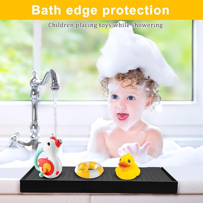 Silicone Sink Edge Protectors - Multifunction Accessories, Splash Guard & Draining Mat for Kitchen, Bathroom Sink, Steel, Granite, Quartz Countertops (Black, 4 * 30in)