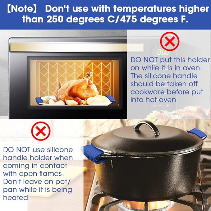Silicone Assist Hot Pan Handle Holder Hot Skillet Handle Covers Pot Holder Sleeve Cast Iron Skillets Nonslip Heat Resistant for Enameled Griddles Casserole Frying Pans Cookware(4PACK/Blue)