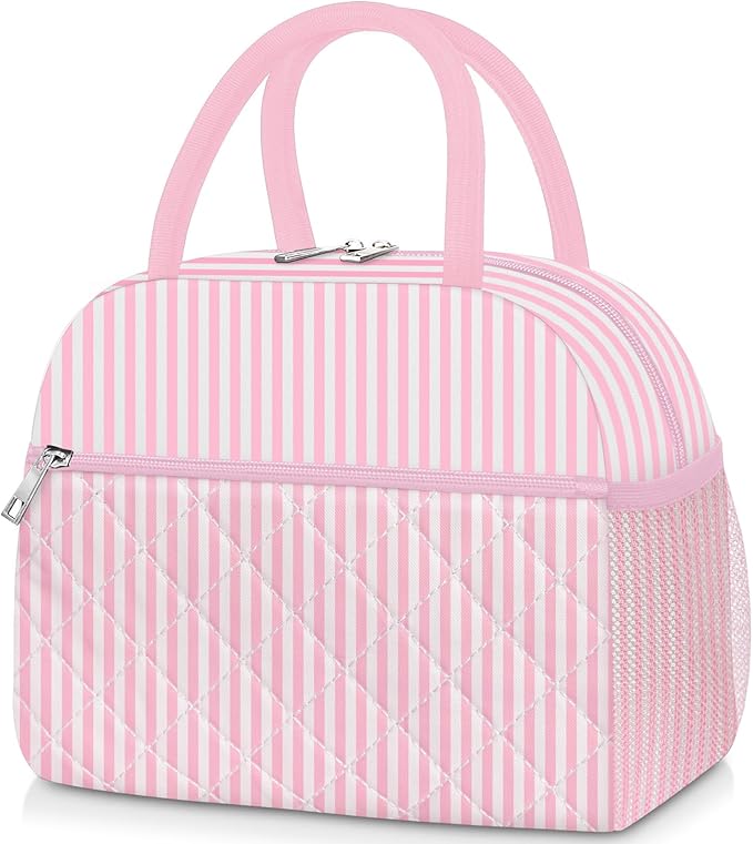 KUBYA Lunch Box for Women Adult Men, Cute Insulated Lunch Bag Women Quilted Reusable Large Lunch Boxes Tote Bag Leakproof Simple Thermal Cooler Bag for Work Office Picnic